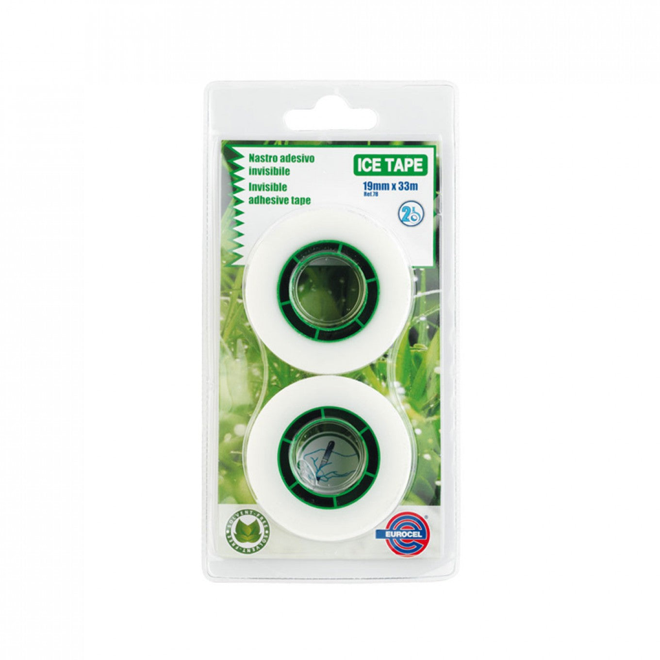 Nastro Adesivo Eurocel Trasparente Invisibile Scrivibile 19 mm x 33 metri Pack 2 Rotoli
