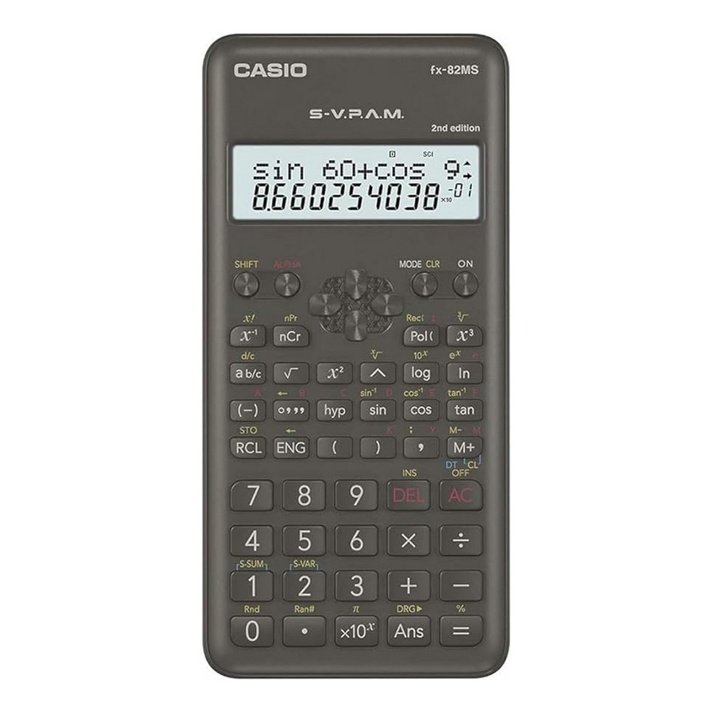 Calcolatrice Scientifica Casio FX-82MS 2a Ed. - Schermo LCD a 2 Righe - 240 Funzioni Integrate - 8 Memorie Variabili - Calcolo Percentuale - Alimentazione: 1 Batteria AA