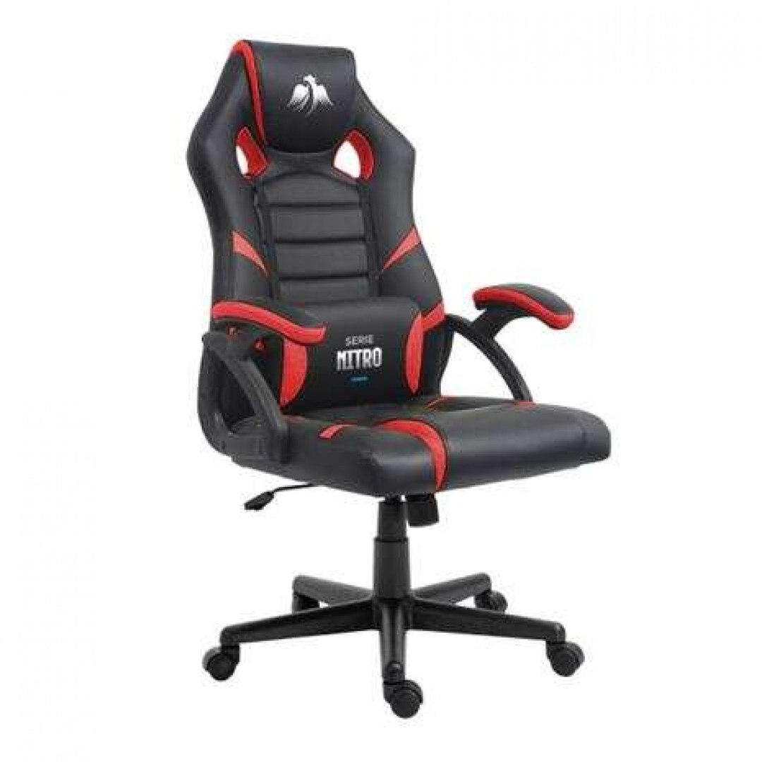 Sedia da gaming serie Cromad Nitro - Altezza regolabile con pistone a gas di classe 2 - Cuscino lombare - Colore Nero/Rosso