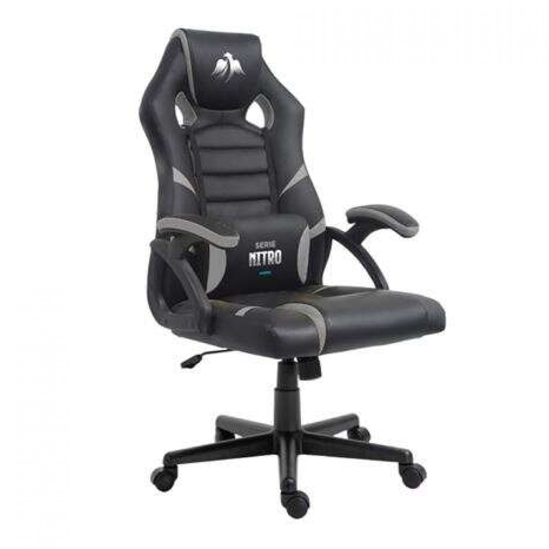 Sedia da gaming serie Cromad Nitro - Altezza regolabile con pistone a gas di classe 2 - Cuscino lombare - Colore nero/grigio