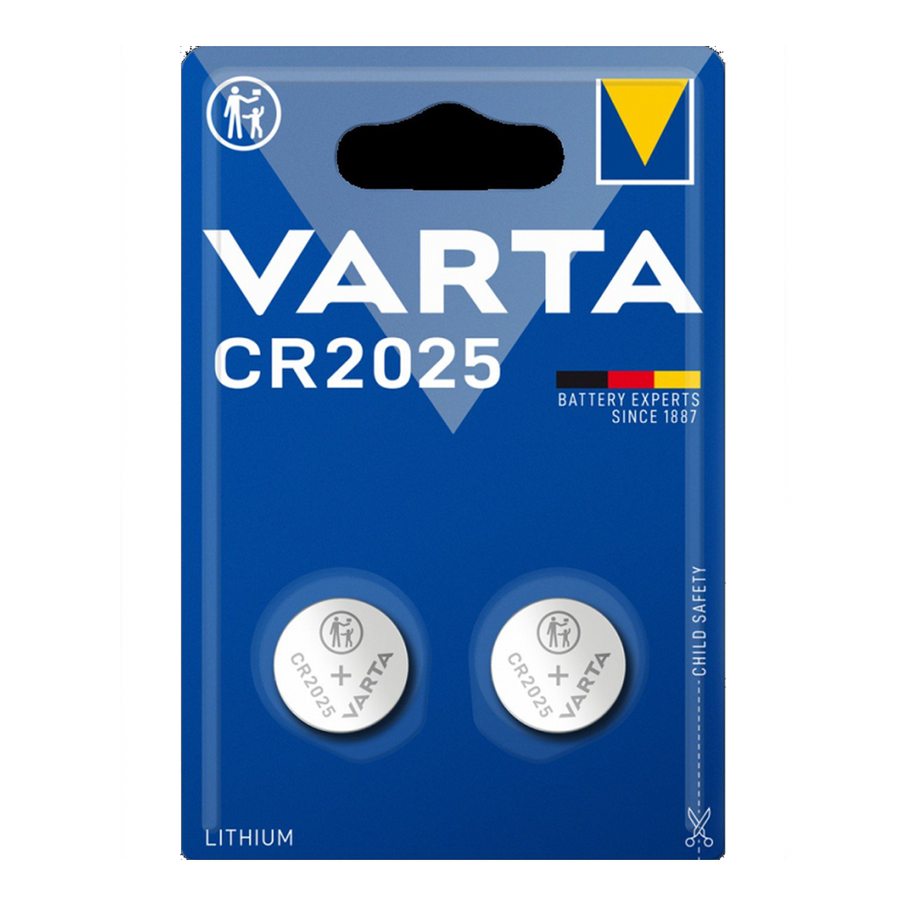 Batteria VARTA CR2025, confezione 2 pile in Litio a Bottone, Piatta, Specialistica, 3 Volts, Diametro 20mm, Altezza 1,6mm