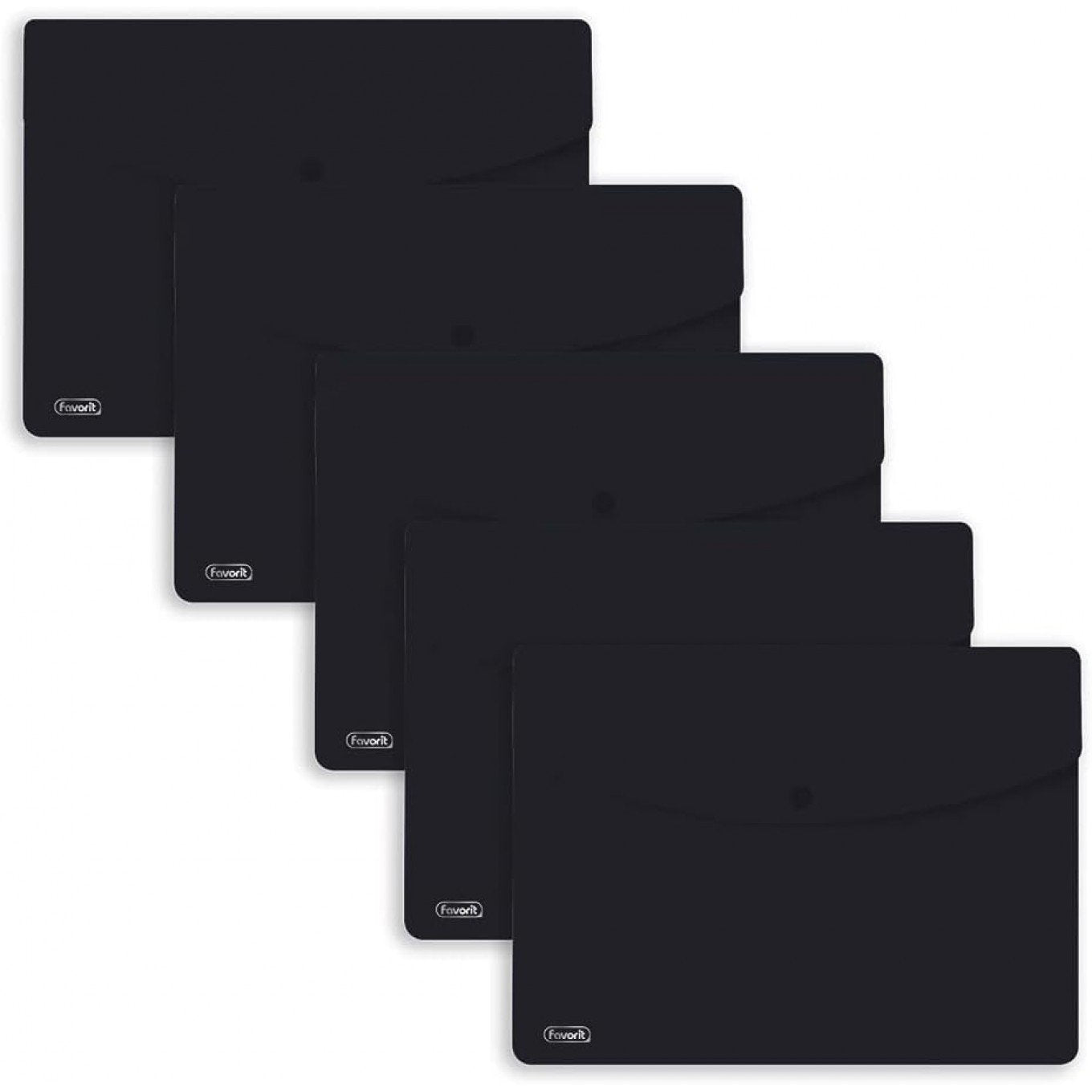 FAVORIT Buste con Bottone Sprint, A4, Polipropilene, Opaco, Confezione da 5 pezzi - Nero