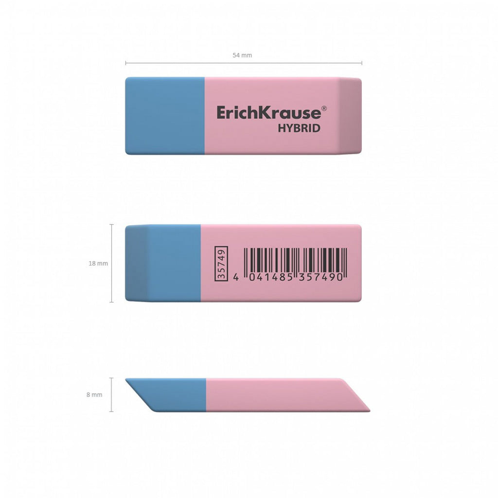 Gomma bifacciale ibrida Erichkrause - Diversi gradi di durezza - Gomma termoplastica ipoallergenica - Colore rosa e blu