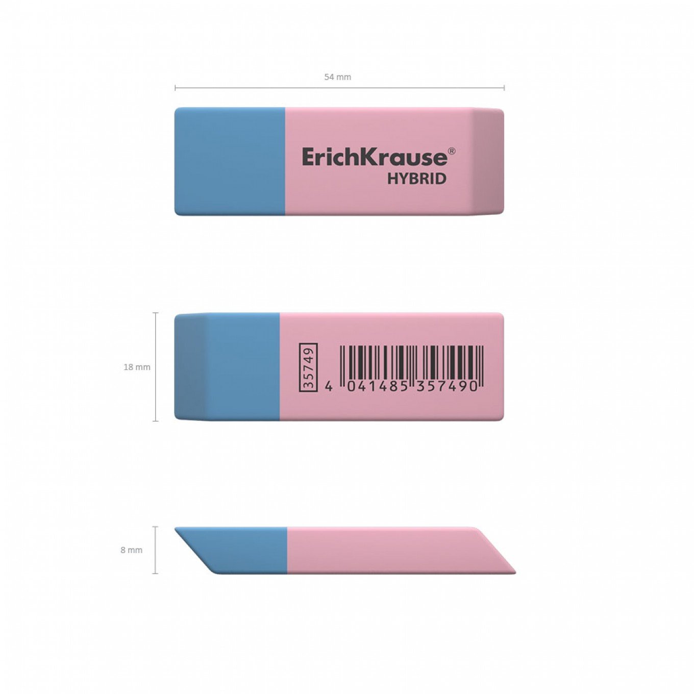 Gomma bifacciale ibrida Erichkrause - Diversi gradi di durezza - Gomma termoplastica ipoallergenica - Colore rosa e blu