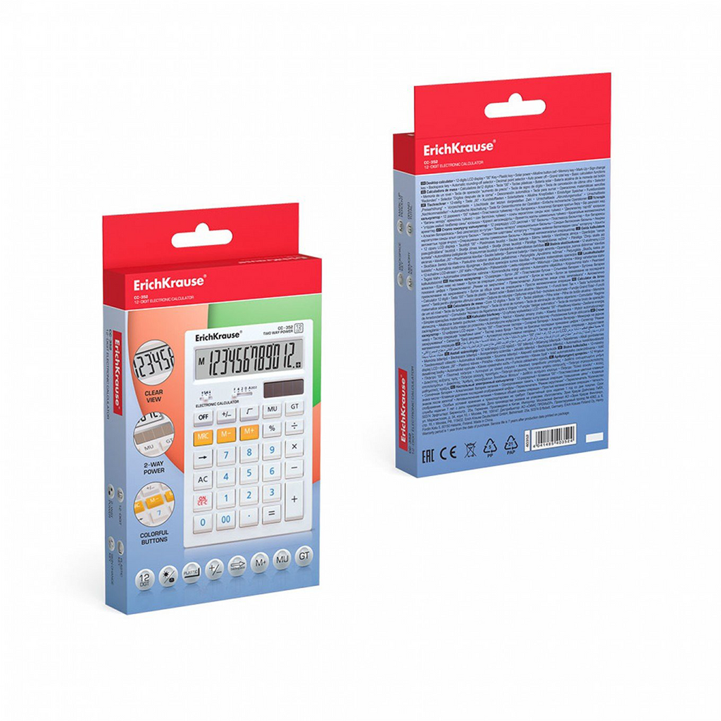 Calcolatrice elettronica a 12 cifre ErichKrause Cc-352 - Display LCD - Funzioni matematiche di base - Memoria - Alimentazione solare - Vari colori