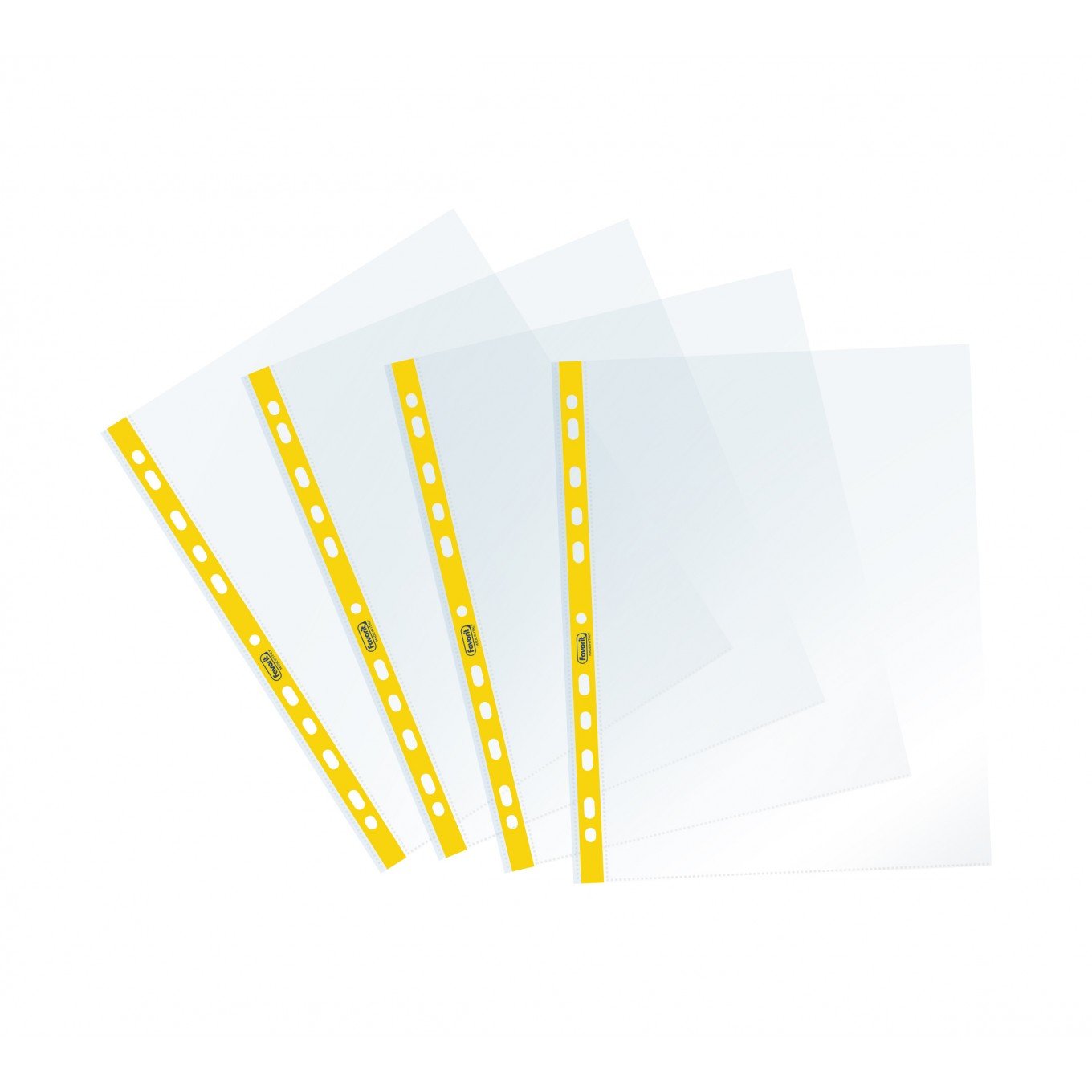 Favorit Buste Perforate, Lucide, Alto Spessore, 22 x 30 cm, 25 Pezzi, Trasparenti con Banda Colorata Giallo