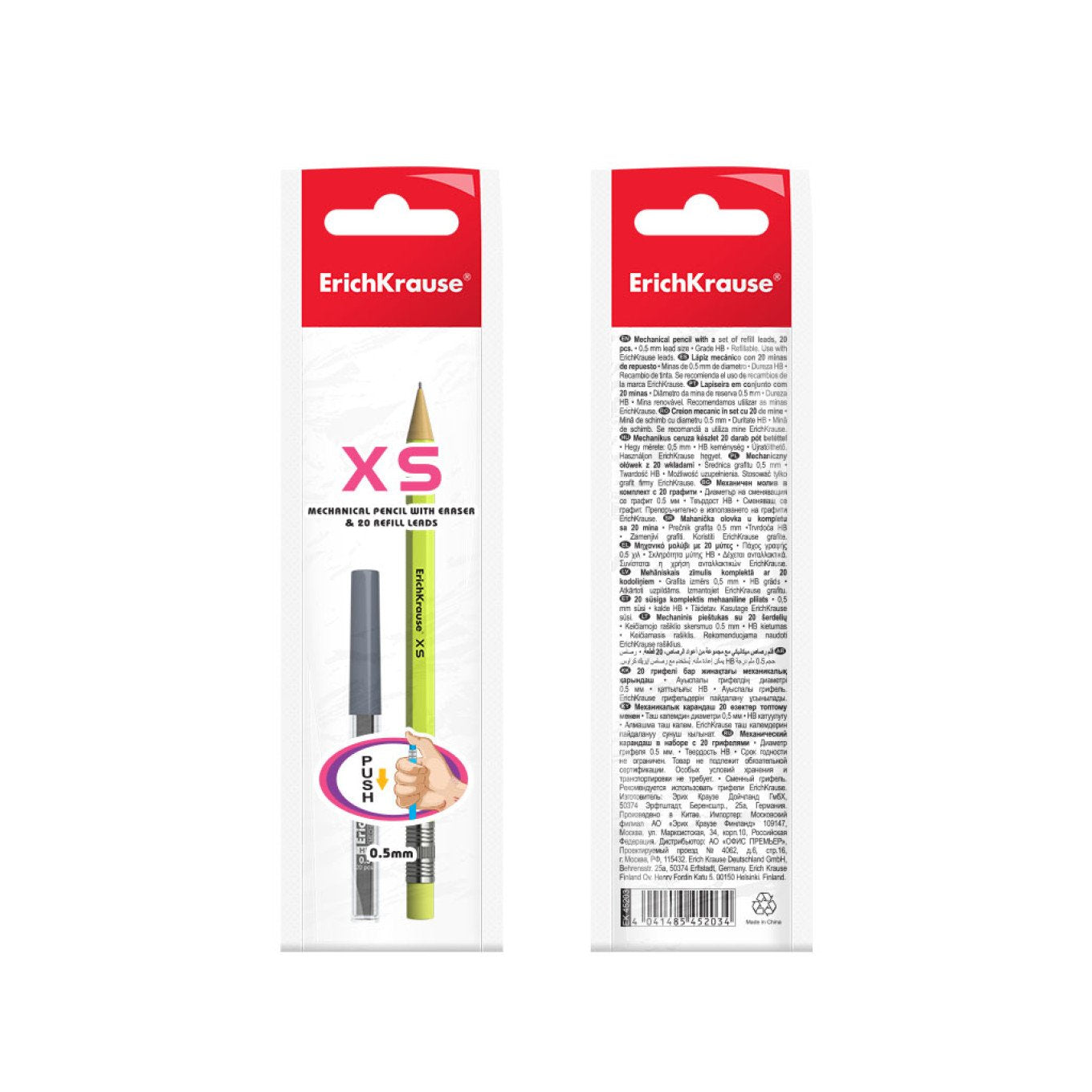 Set di 1 matita meccanica ErichKrause XS con 20 mine da 0,5 mm, HB (in confezione di plastica)
