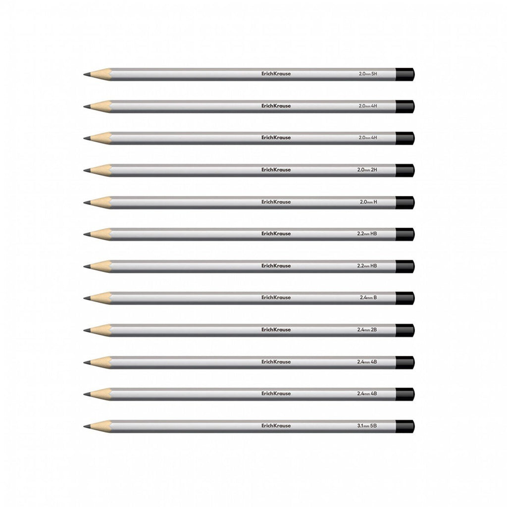 Set di 12 matite di grafite ErichKrause Art, esagonali, 5H, 4H, 3H, 2H, H, HB, HB, B, 2B, 3B, 4B, 5B (in confezione)