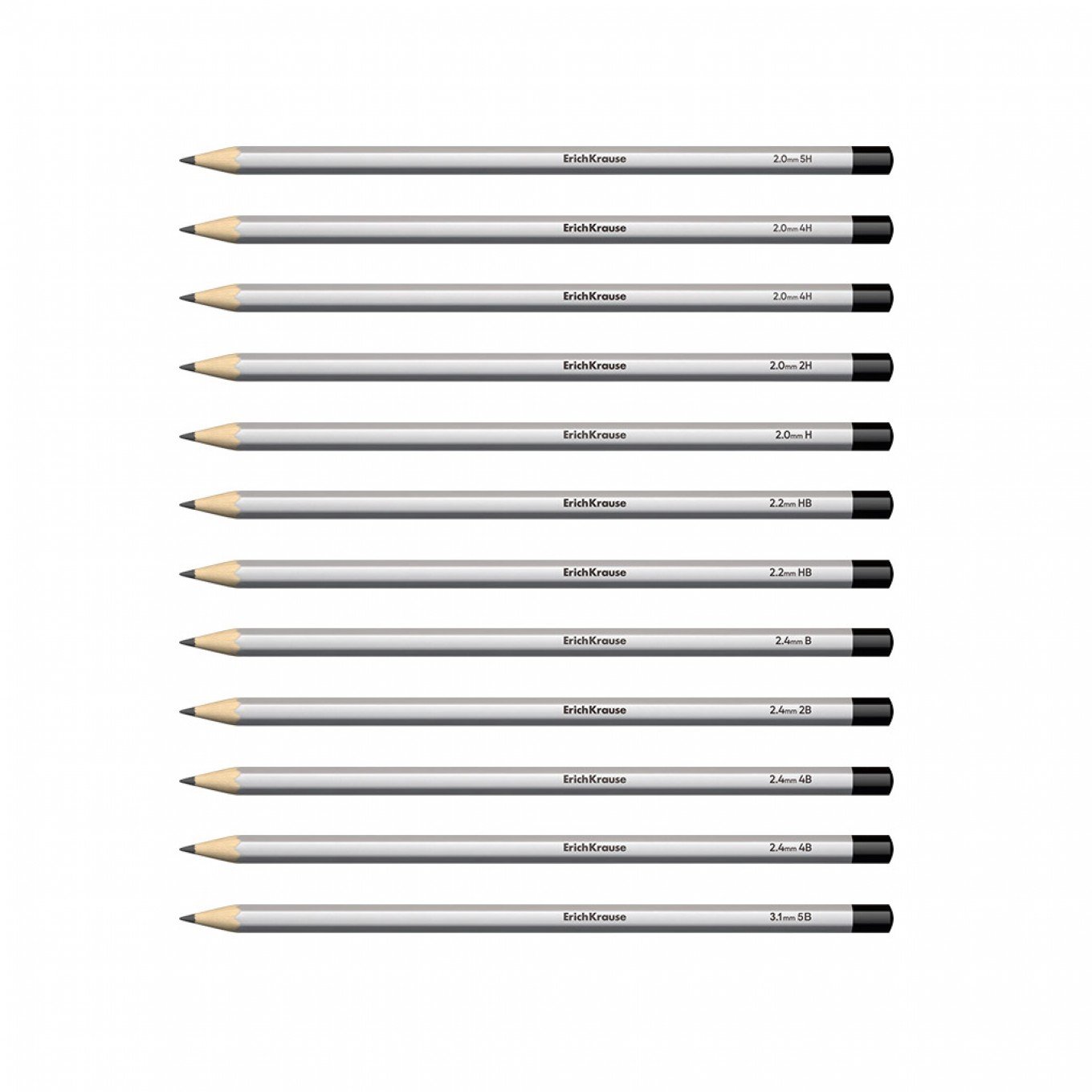 Set di 12 matite di grafite ErichKrause Art, esagonali, 5H, 4H, 3H, 2H, H, HB, HB, B, 2B, 3B, 4B, 5B (in confezione)