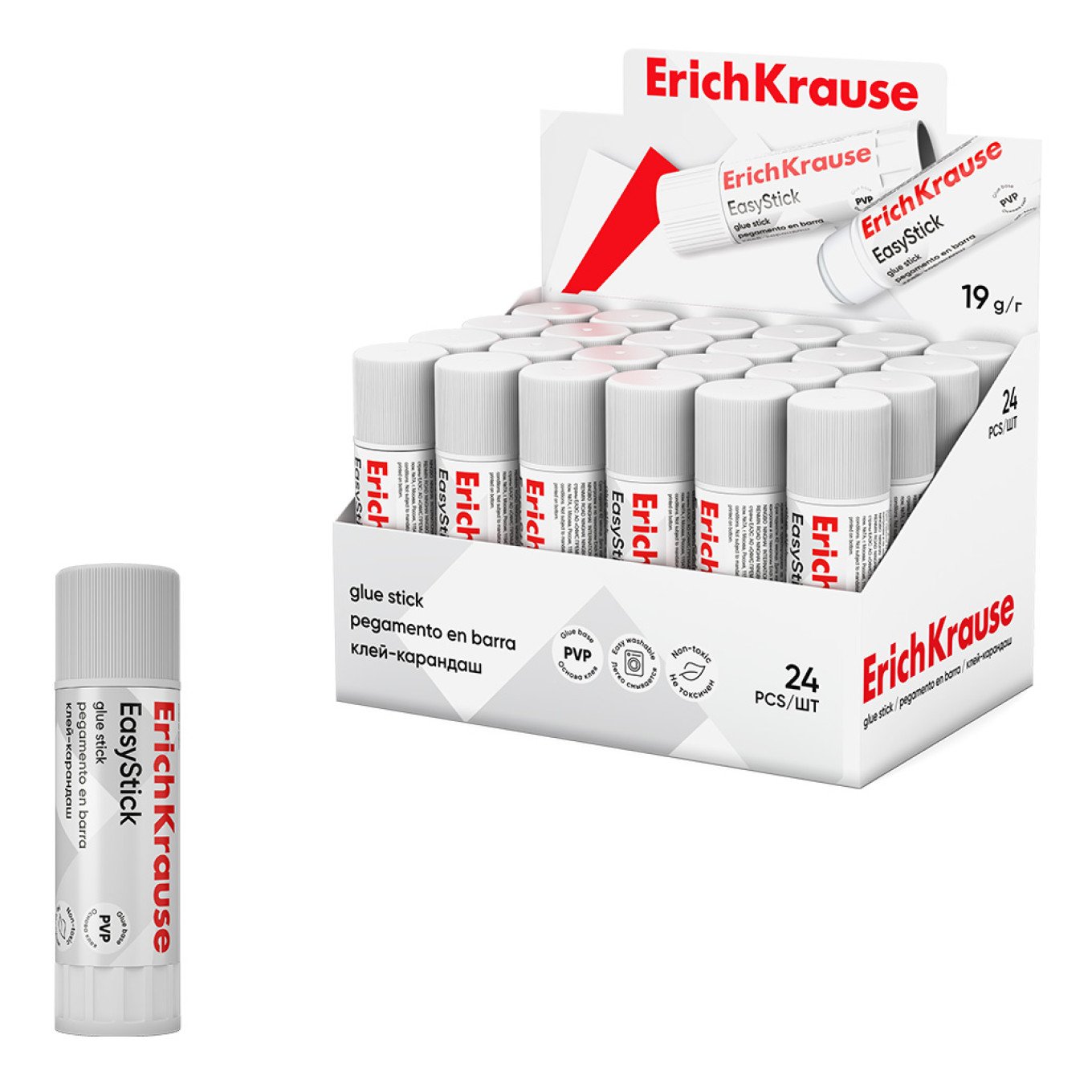 Colla stick ErichKrause EasyStick, 19 g (espositore da 24 pezzi)