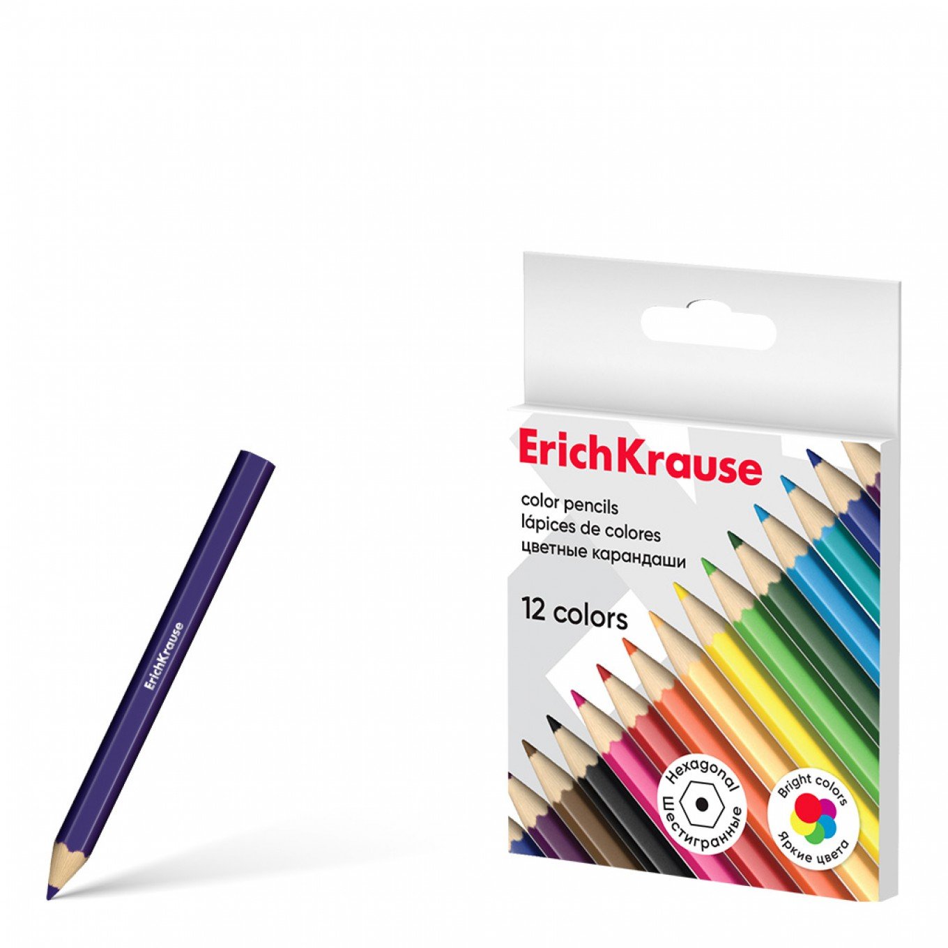 Matite Colorate Corte Esagonali ErichKrause – 12 Colori – Confezione con Gancio