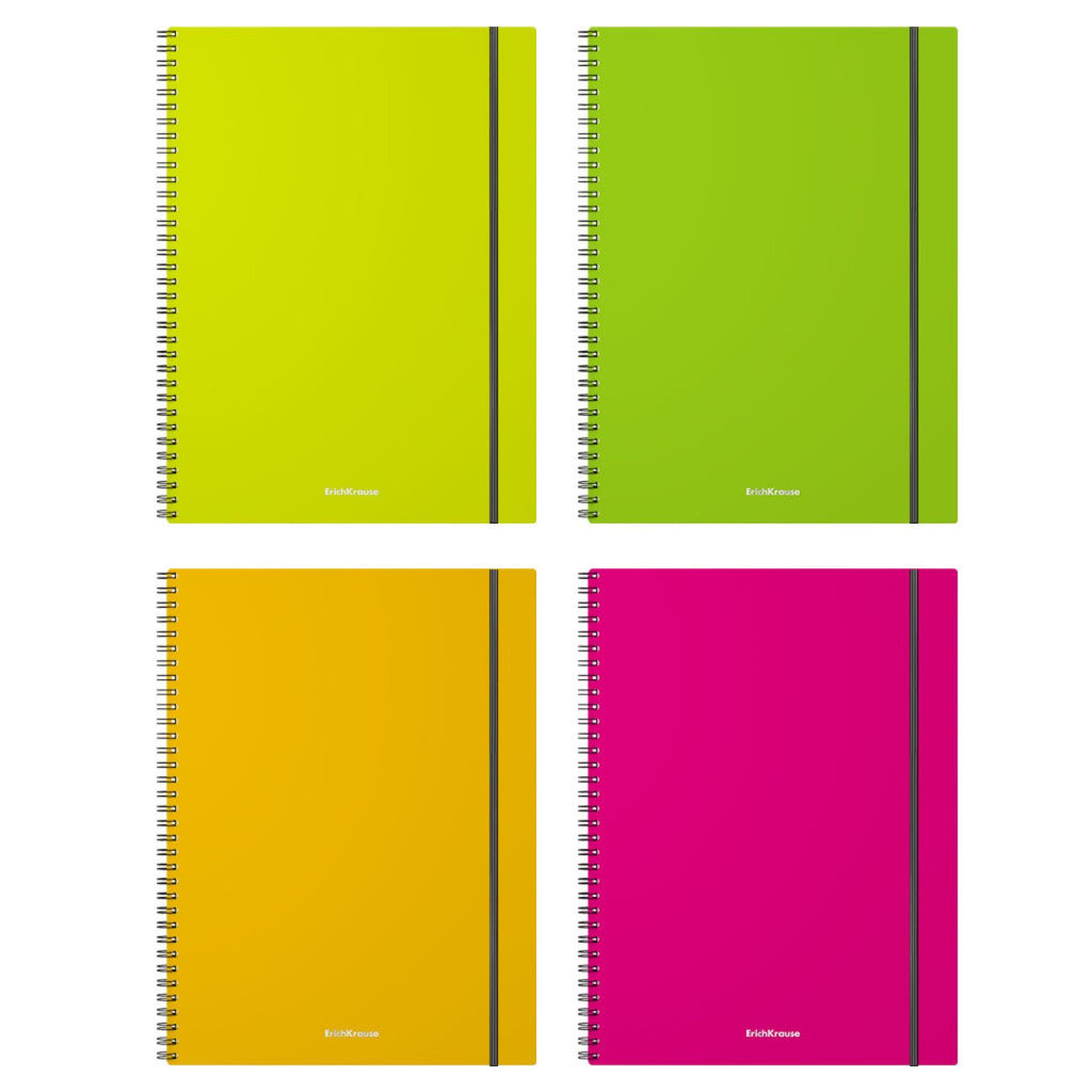 Quaderno a spirale ErichKrause, Neon, assortito, A4, 80 fogli, a quadretti, copertina in plastica, chiusura elastica