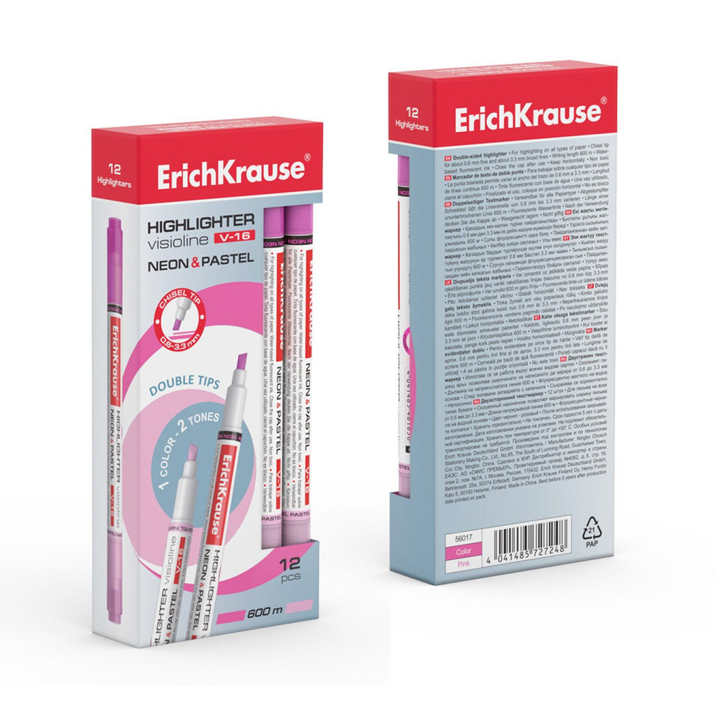 Evidenziatore ErichKrause Visioline V-16 Neon+Pastel, colore inchiostro: rosa (confezione da 12 pezzi)