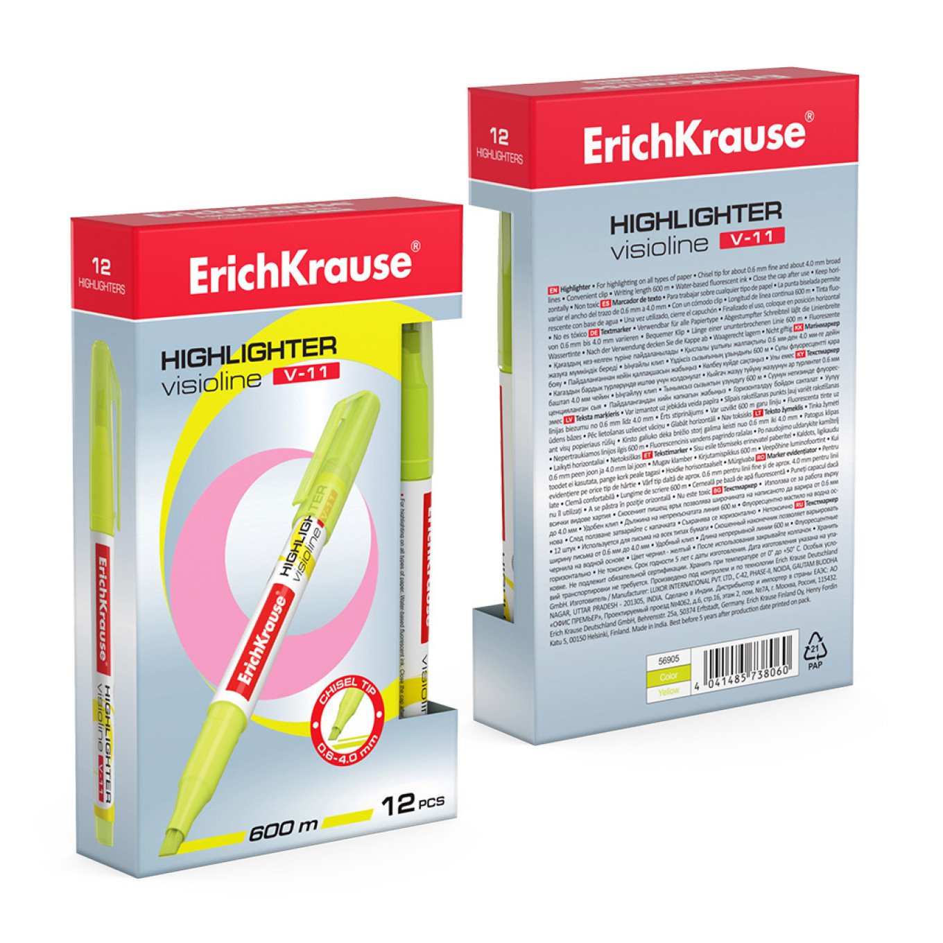 Evidenziatore ErichKrause® Visioline V-11, colore: giallo (confezione da 12 pezzi)