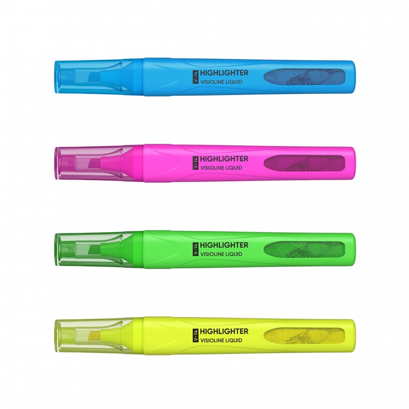 Set di 4 evidenziatori ErichKrause Liquid Visioline V-14 Neon, colori inchiostro: giallo, verde, rosa, blu (astuccio)