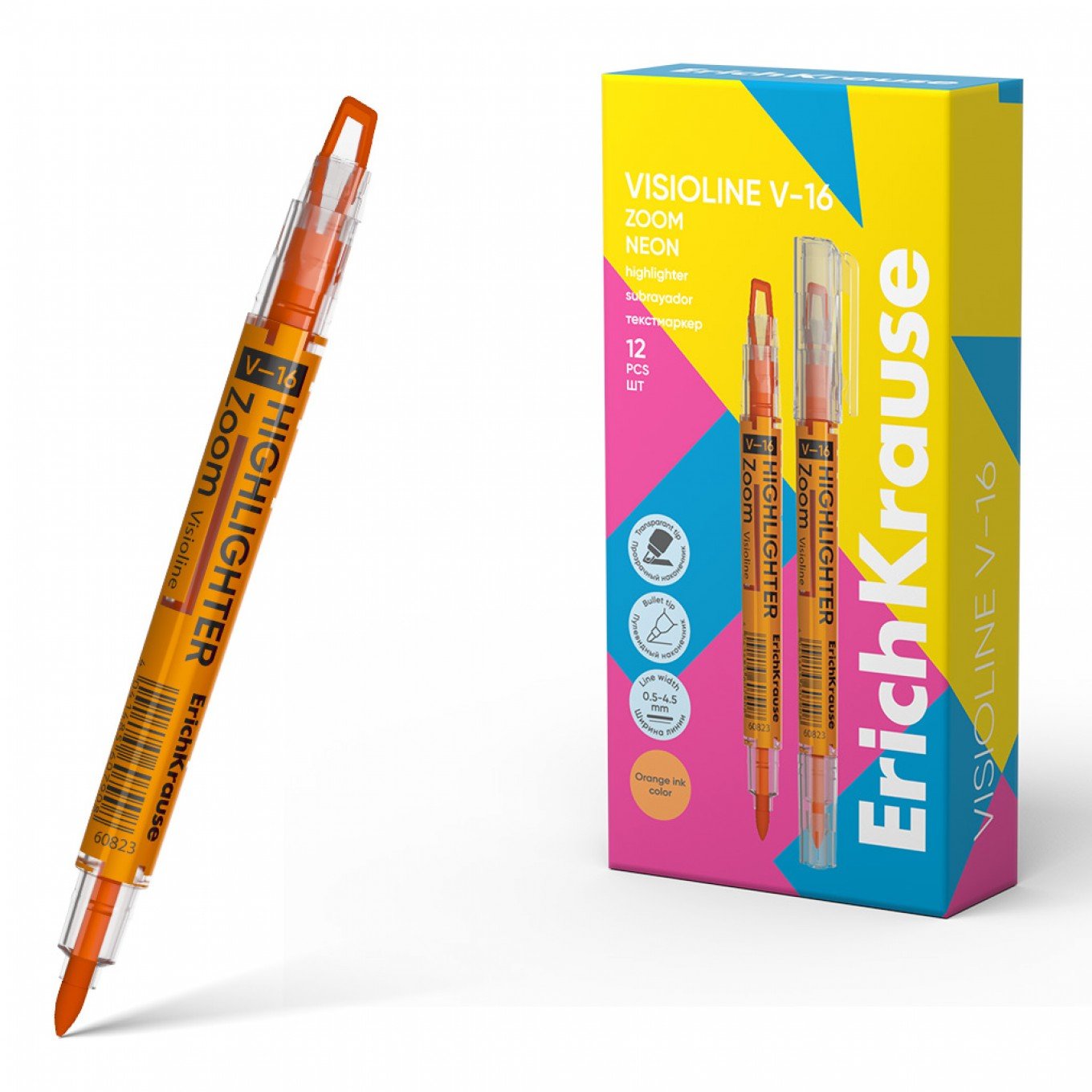 Evidenziatore a doppia faccia ErichKrause Visioline V-16 Zoom Neon, colore inchiostro: Arancione