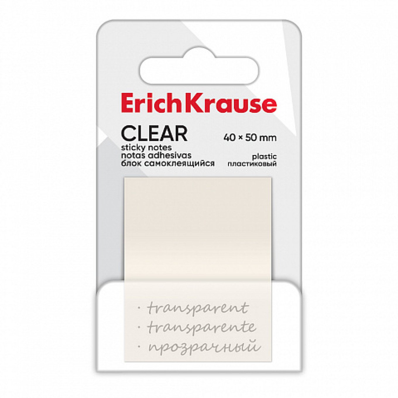 Note adesive in plastica ErichKrause Clear, 50х40 mm, 50 fogli, trasparenti