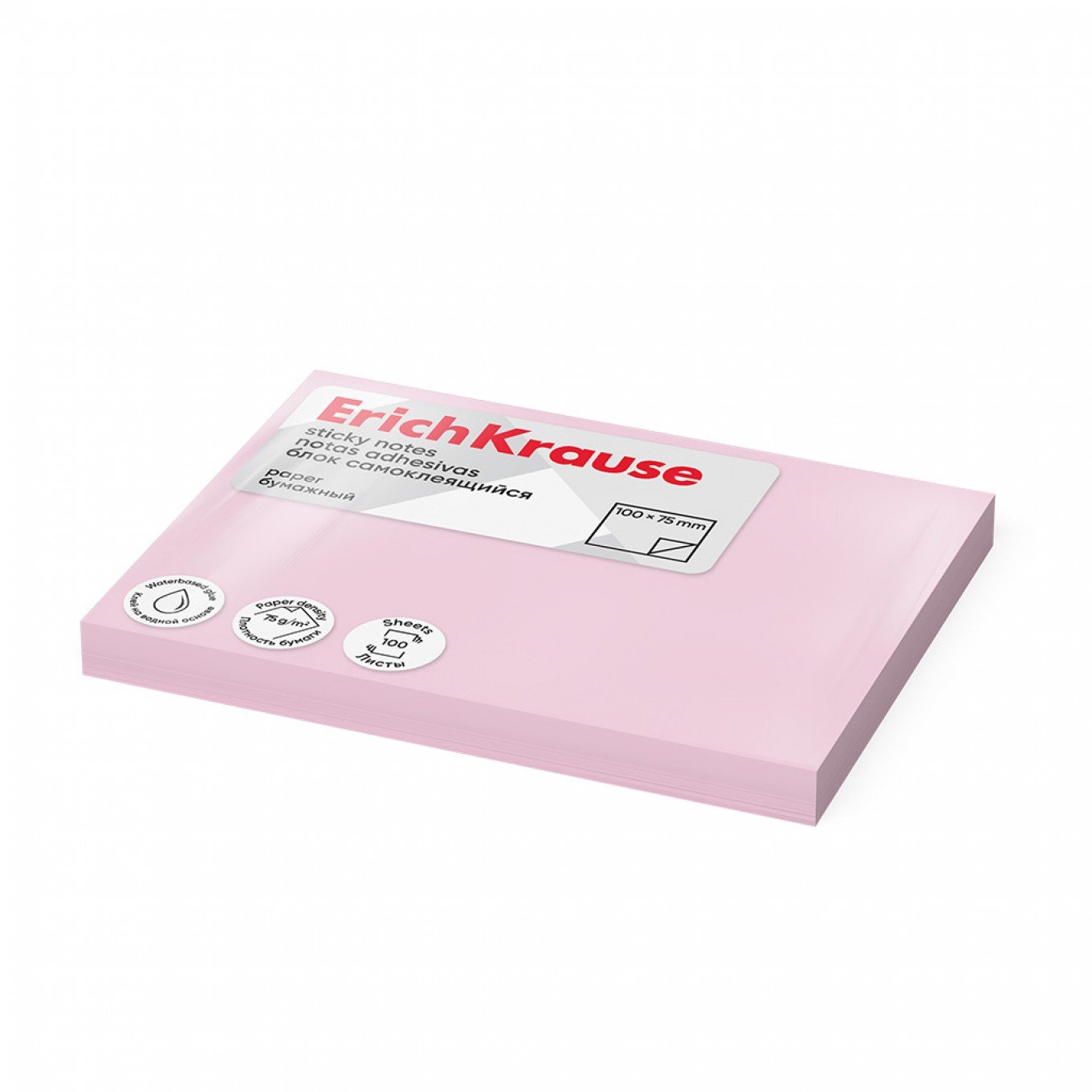 Post-it - Sticky notes ErichKrause 100х75 mm, 100 fogli, Rosa