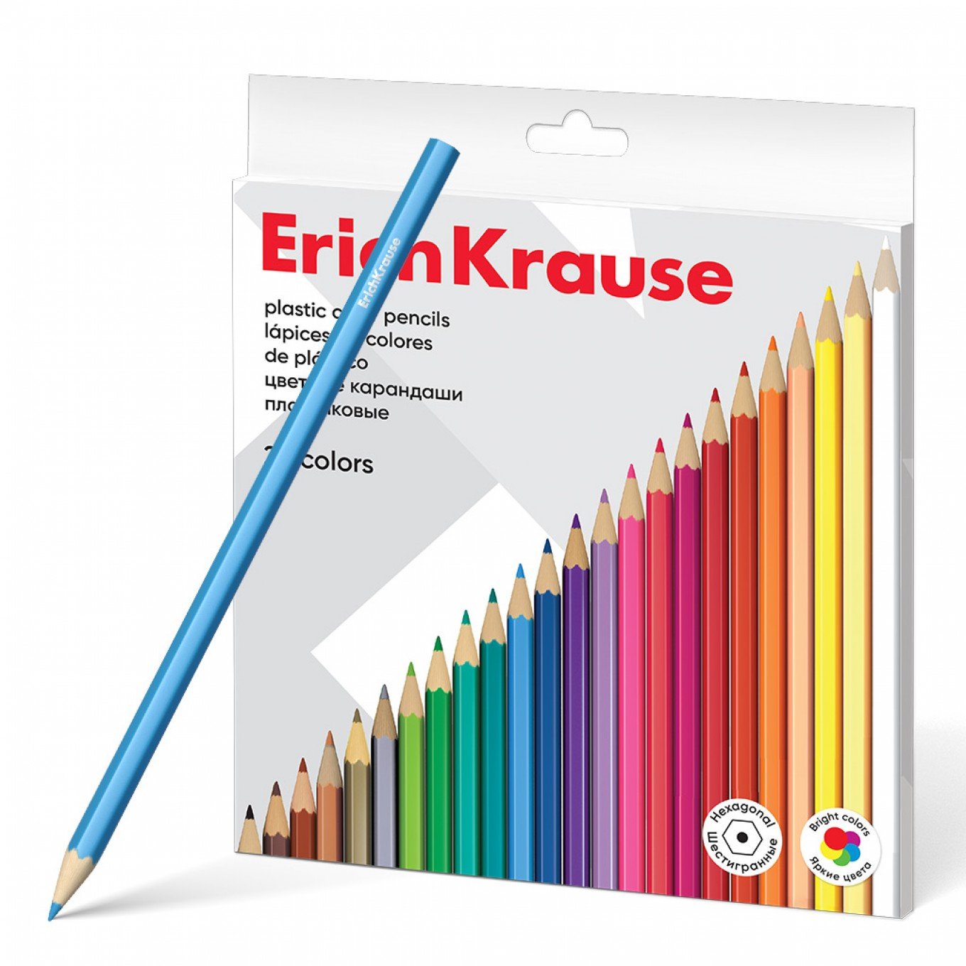 Matite Colorate Esagonali in Plastica ErichKrause – 24 Colori – Confezione con Gancio