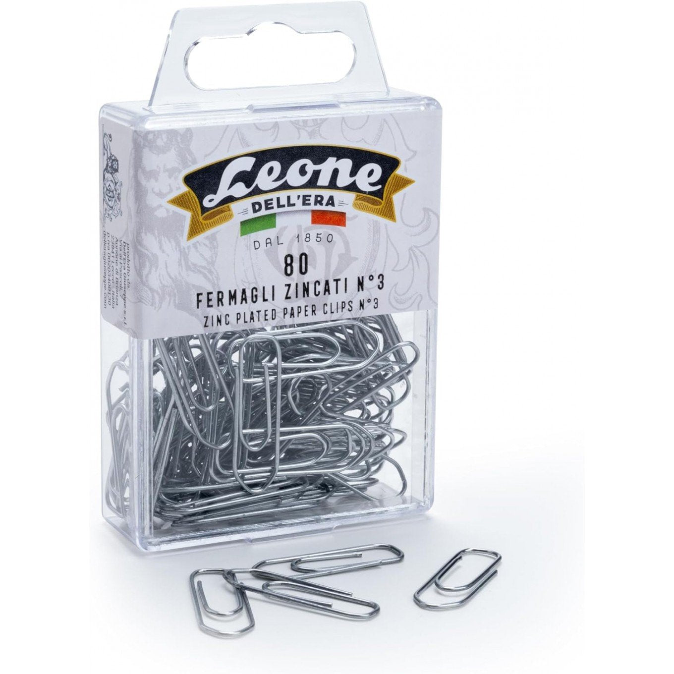80 Fermagli Zincati Leone Dell'Era N°3 - mm. 28 - Scatola appendibile - Made in Italy
