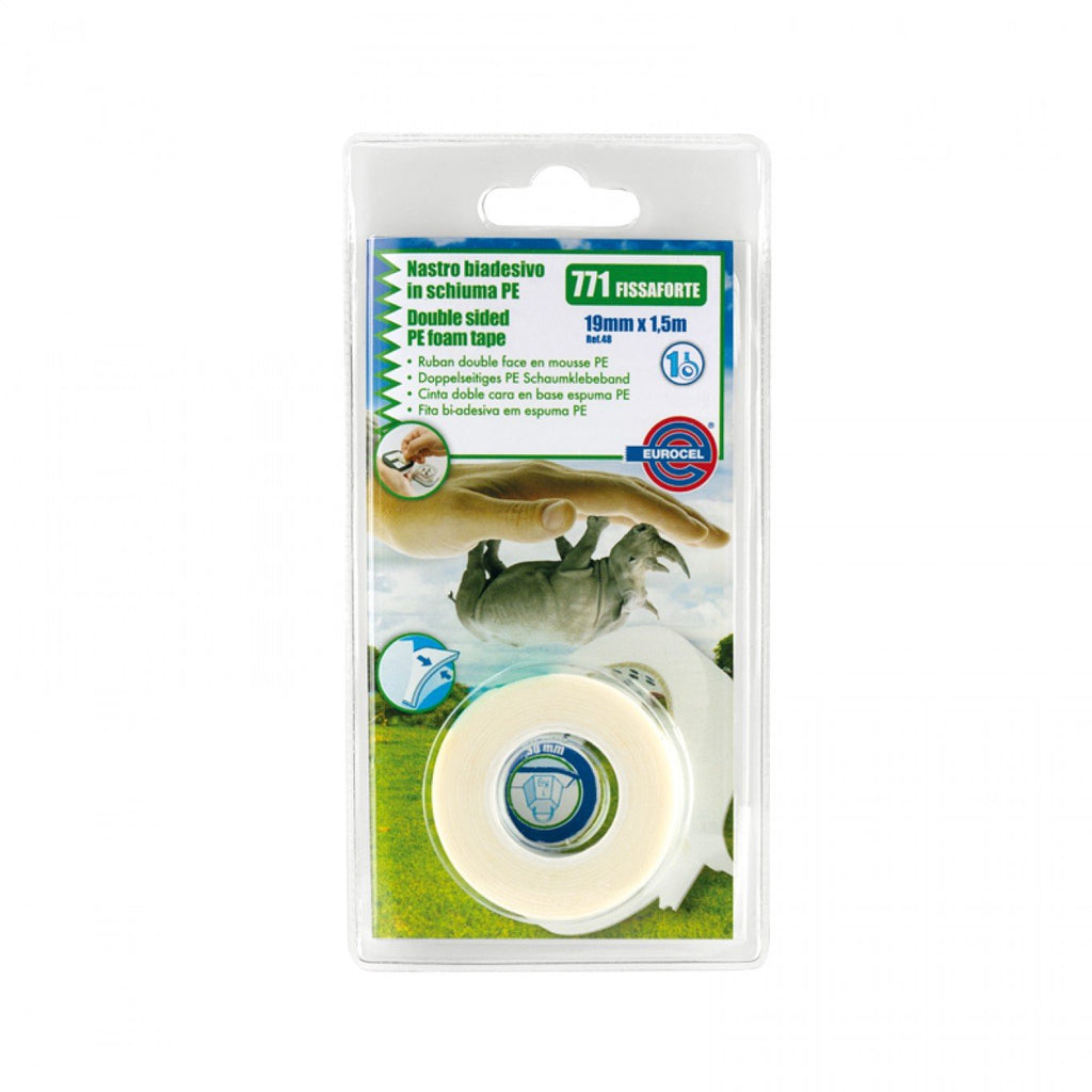 Nastro Eurocel Biadesivo 771 Fissaforte in Schiuma PE 19 mm x 1,5 metri Pack 1 Rotolo