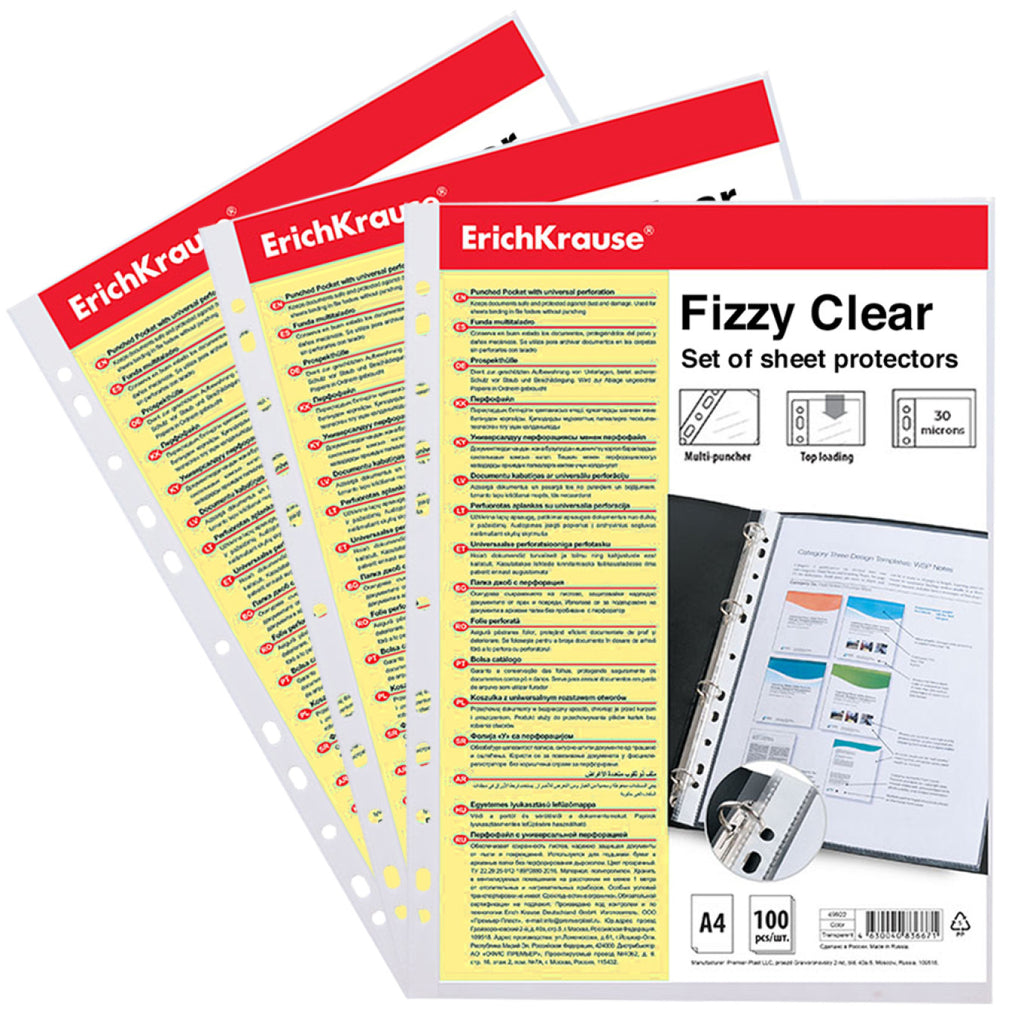 Set di fogli protettivi ErichKrause Fizzy Clear 30 mcm, A4 trasparenti (conf. 100 pezzi)
