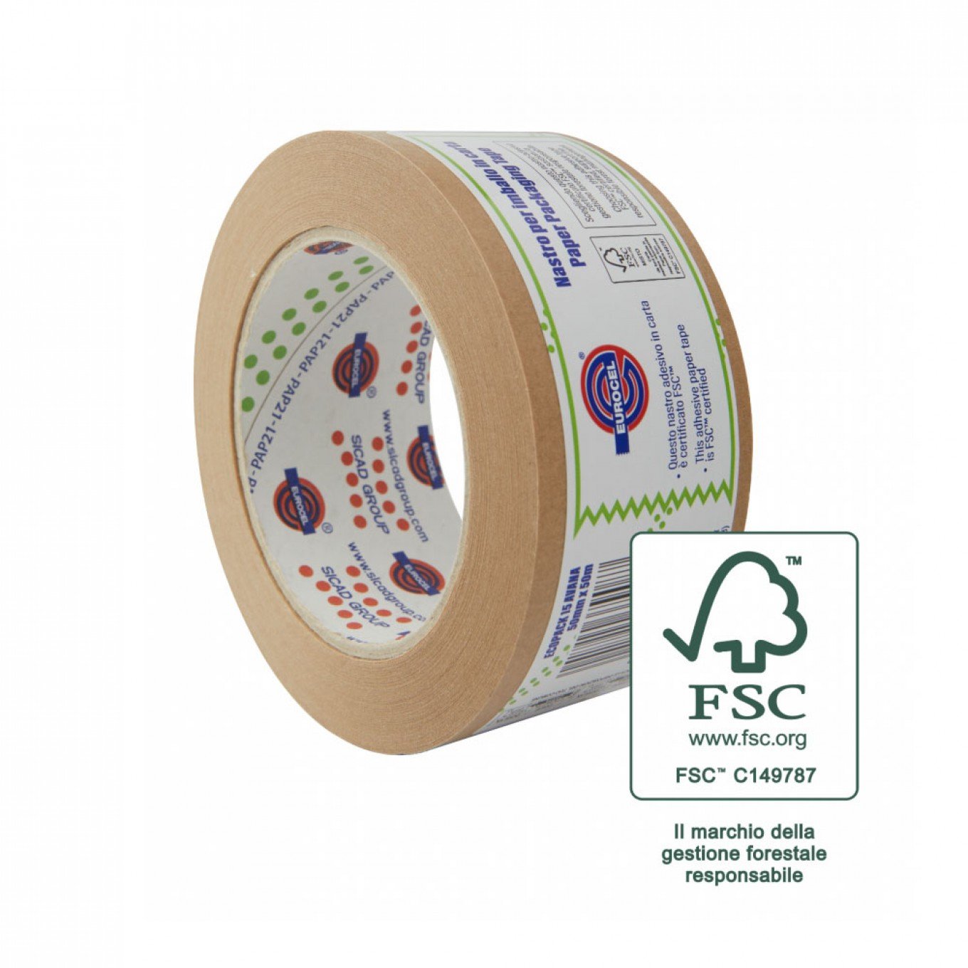 Nastro da Imballo Eurocel in Carta Avana 50mm di larghezza per 50 metri di lunghezza Adesivo Certificato FSC